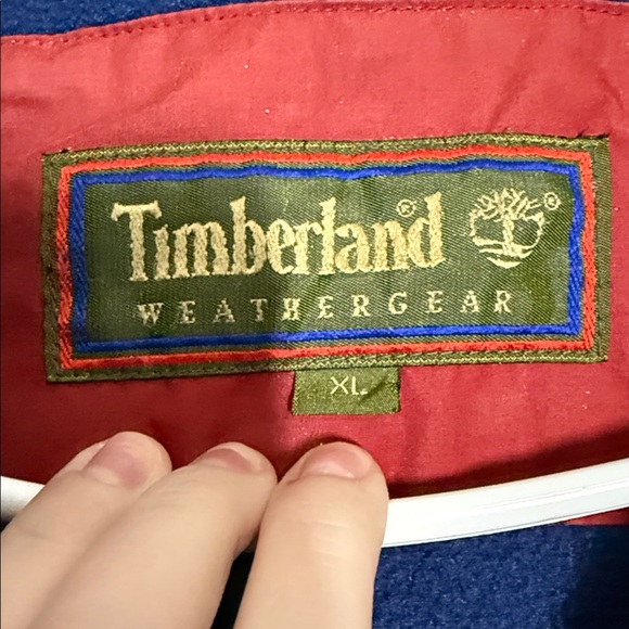 Vintage 90s Timberland Red Blue Fleece Lined WeatherGearWaterProof Cargo Coat XL - Picture 3 of 4